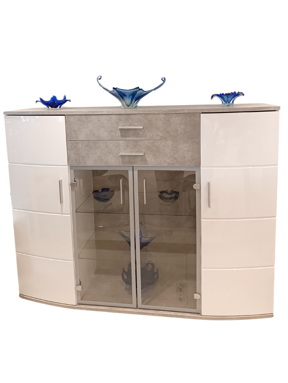 BegaBega Jam Highboard – Premium German High-Gloss White & Stone Grey Cabinet with LED Lighting
