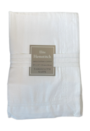 Elite Hemstitch White Tablecloth Dining Table Linen