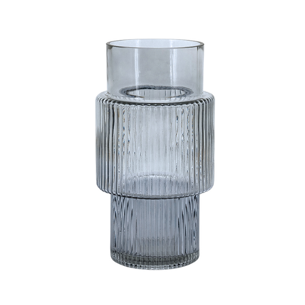 By-Boo Riba-2 Ribbed Glass Vase in Grey - Middle Blown Glass