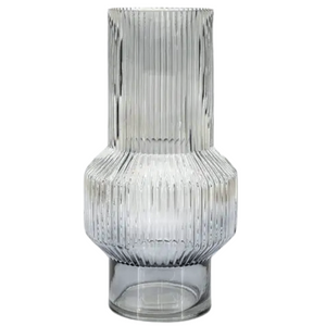 BY-Boo Riba Ribbed Glass Vase in Grey - Middle Blown Glass