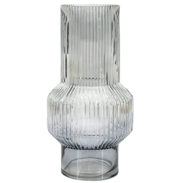 BY-Boo Riba Ribbed Glass Vase in Grey - Middle Blown Glass