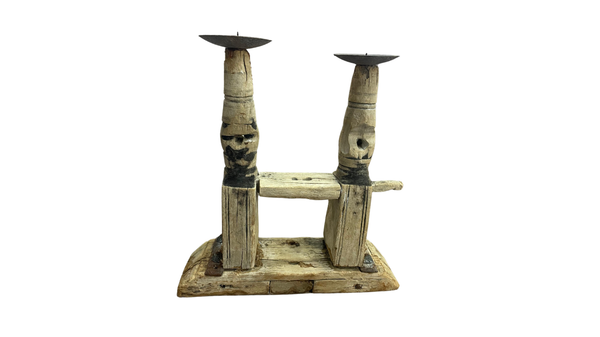 Antique Wood and Steel Candle Holder - Small, Medium, Large