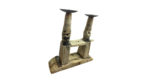 Antique Wood and Steel Candle Holder - Small, Medium, Large