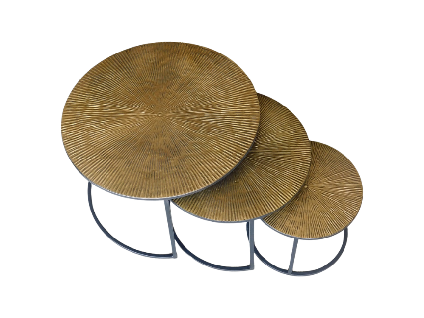 Mysons Houten Metal Side Table Set (Brass Gold) – Set of 3