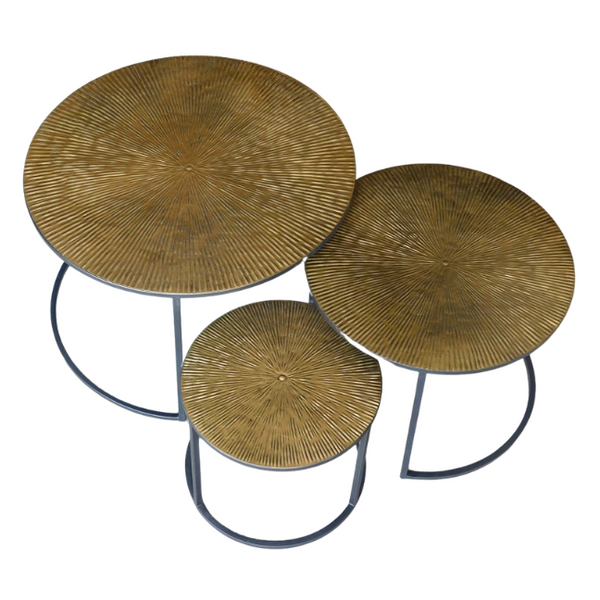 Mysons Houten Metal Side Table Set (Brass Gold) – Set of 3