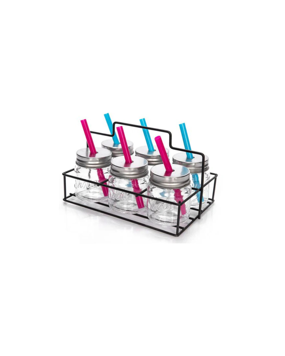 Migros 6-Piece Shot Glass Set with Metal Holder & Straws