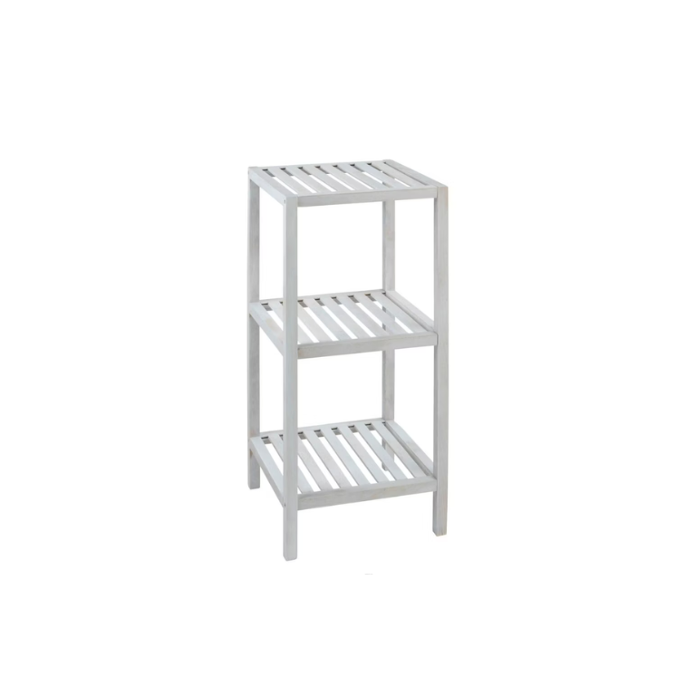Wenko Norway 3-Tier Standing Shelf – Vintage White Solid Wood Storage Rack for Bathroom & Living Room