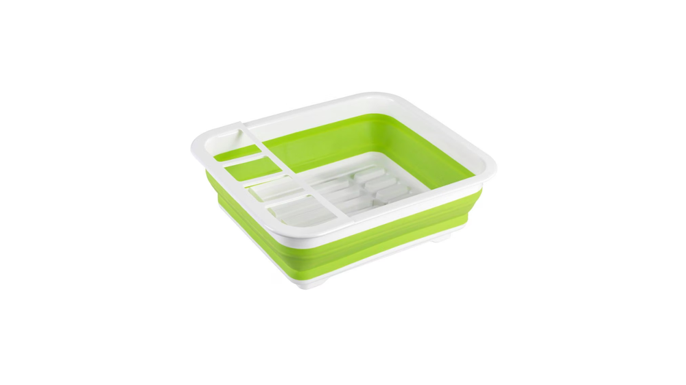 Wenko Dish drainer Gaia foldable green/white with cutlery holder and plate stand