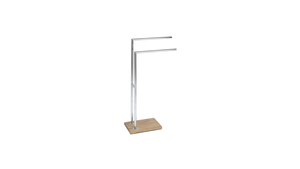 Wenko Marla Towel & Clothes Rack – 2-Arm Standing Holder with Natural Wood