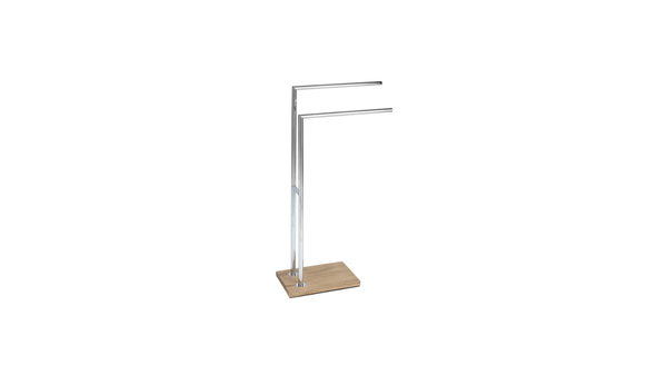 Wenko Marla Towel & Clothes Rack – 2-Arm Standing Holder with Natural Wood