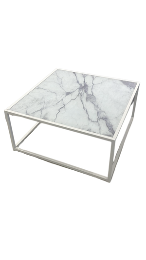 Nevia 2 -White Glass Marble Look Square Table By Reality