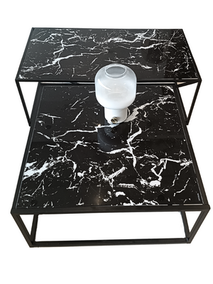 Nevia-2 Glass Marble Look Square Table by Reality