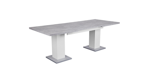 Hamburg Concrete-Look White Dining Table with Metal Base