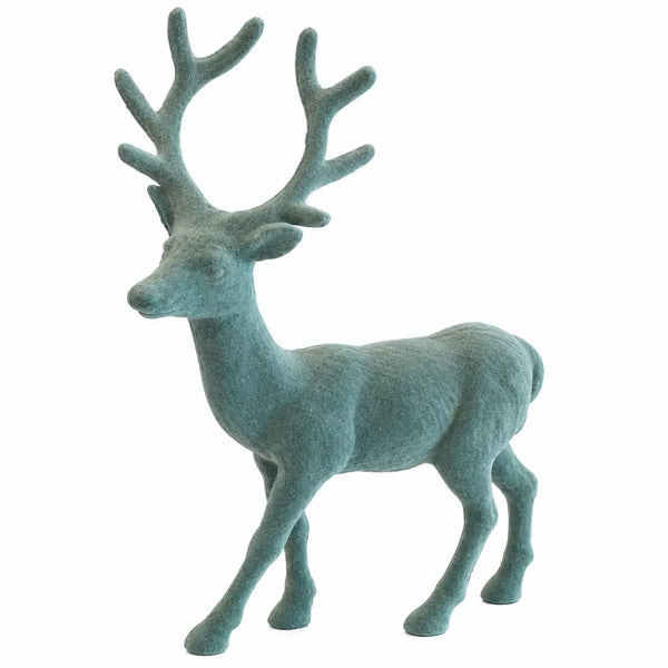 Flocked Decorative Reindeer – Teal Green – Approx. 33 cm