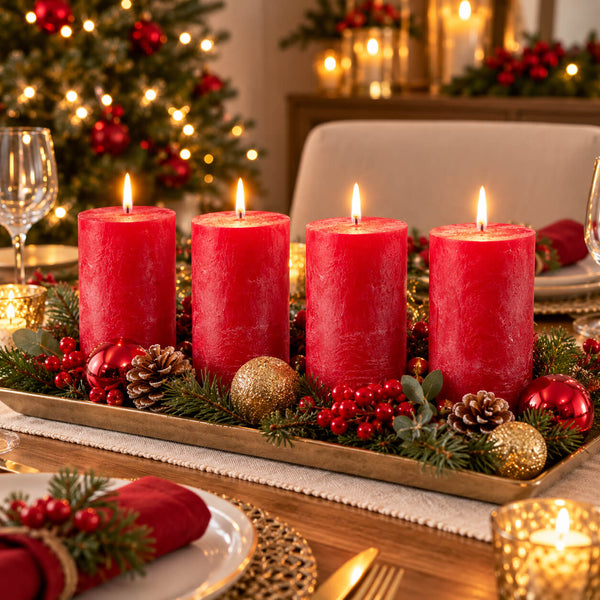 Wenzel Safe Candle Rustic Pillar Candles – Set of 4 – 15 × 7 cm