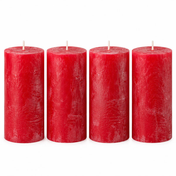 Wenzel Safe Candle Rustic Pillar Candles – Set of 4 – 15 × 7 cm