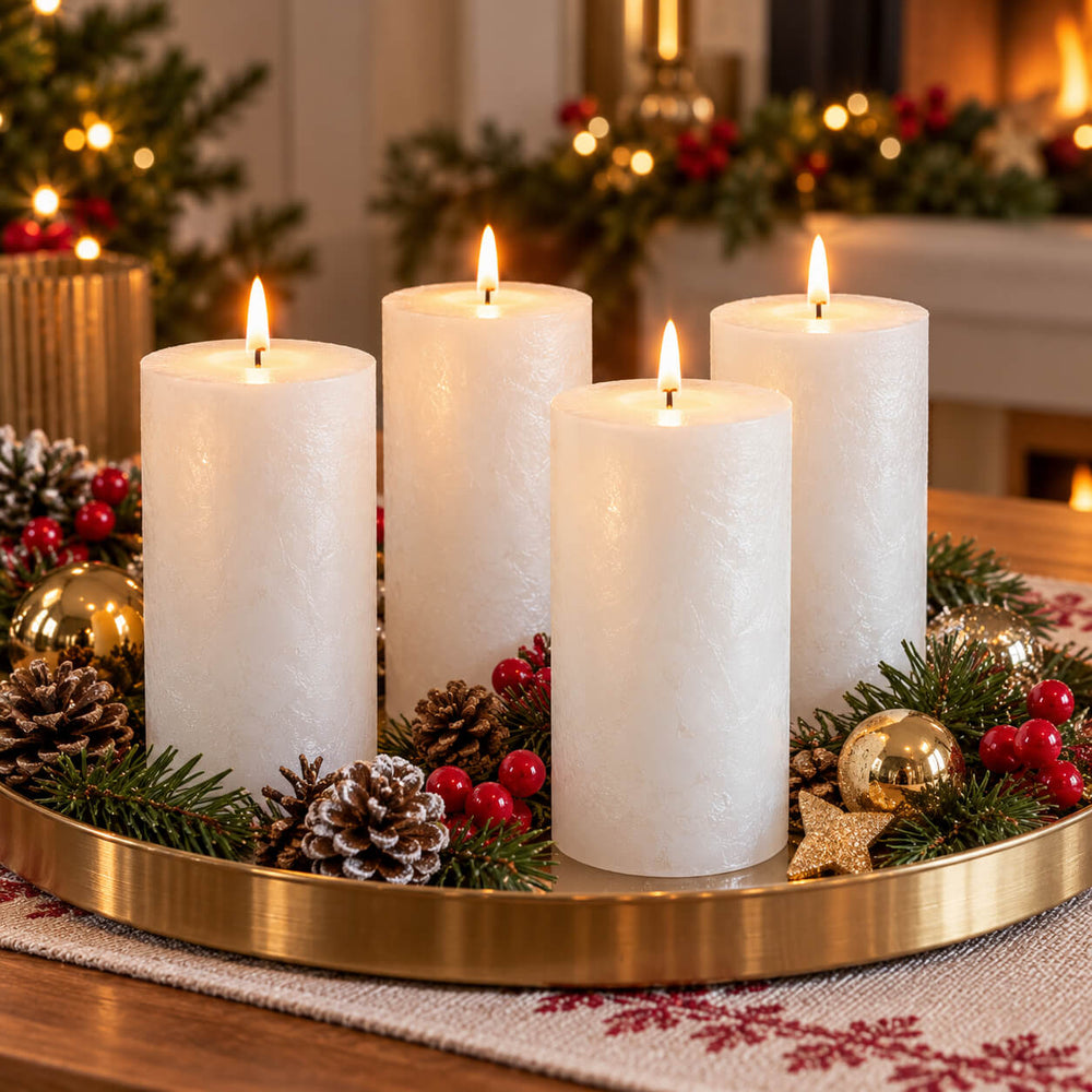 Wenzel Safe Candle Rustic Pillar Candles – Set of 4 – 15 × 7 cm