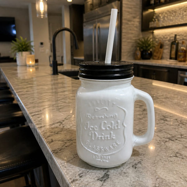 Jar Glass Mug with Lid & Straw Black or white
