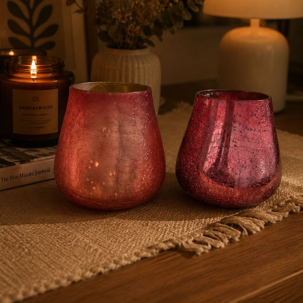 Rose Crackle Glass Candle Holder & Vase