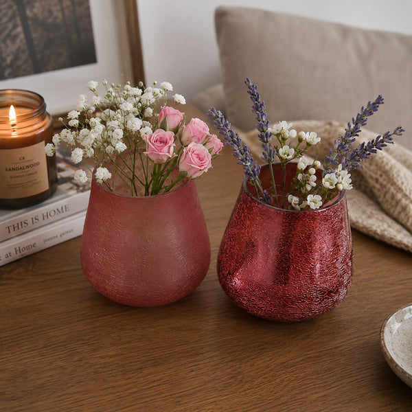 Rose Crackle Glass Candle Holder & Vase