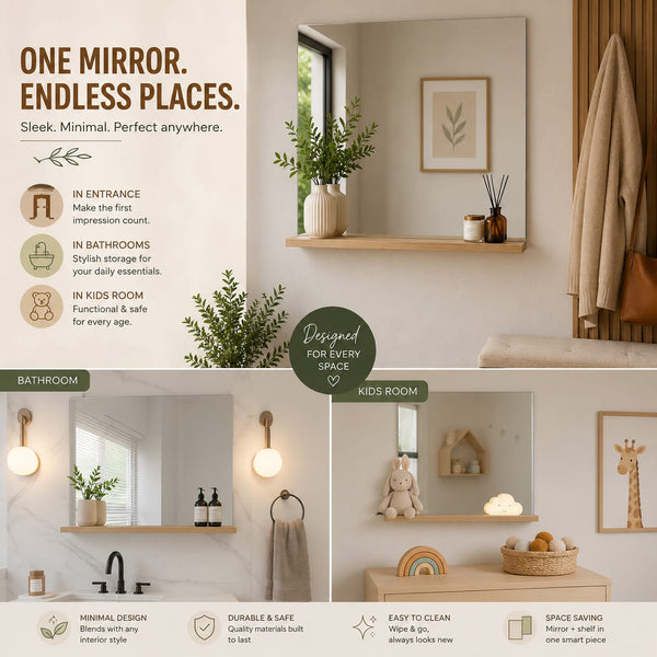 Modern Wall Mirror with Floating Shelf