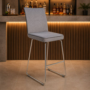 Modern Grey Upholstered Bar Stool with Chrome Legs – 75 cm