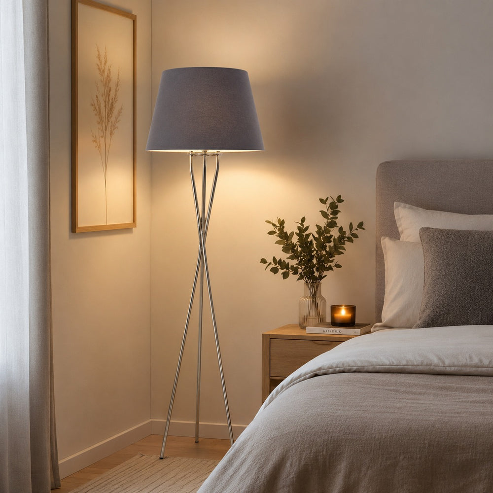 Modern Tripod Floor Lamp with Fabric Lampshade
