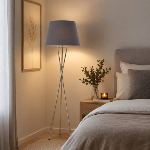 Modern Tripod Floor Lamp with Fabric Lampshade
