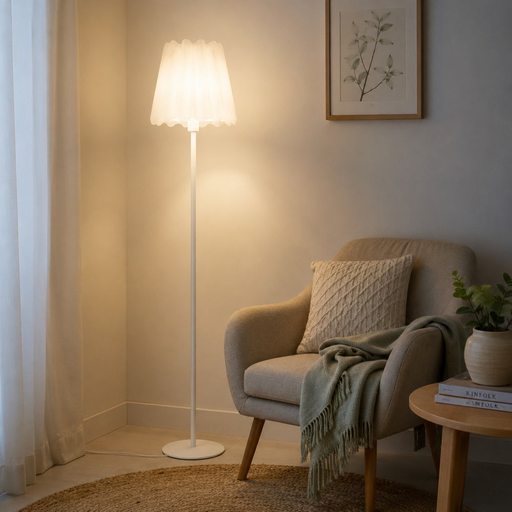 Micasa Modern White Floor Lamp with Pleated Shade