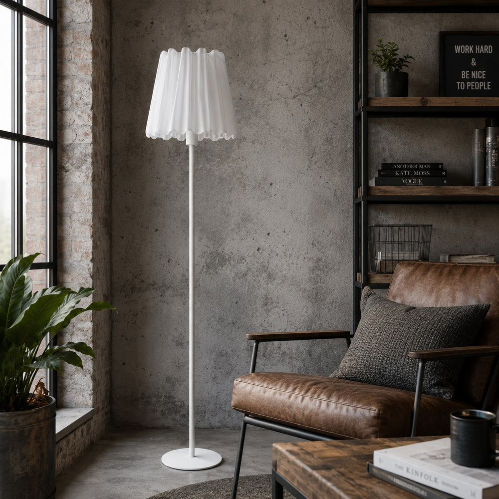 Micasa Modern White Floor Lamp with Pleated Shade