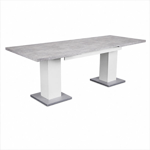 Hamburg Concrete-Look White Dining Table with Metal Base