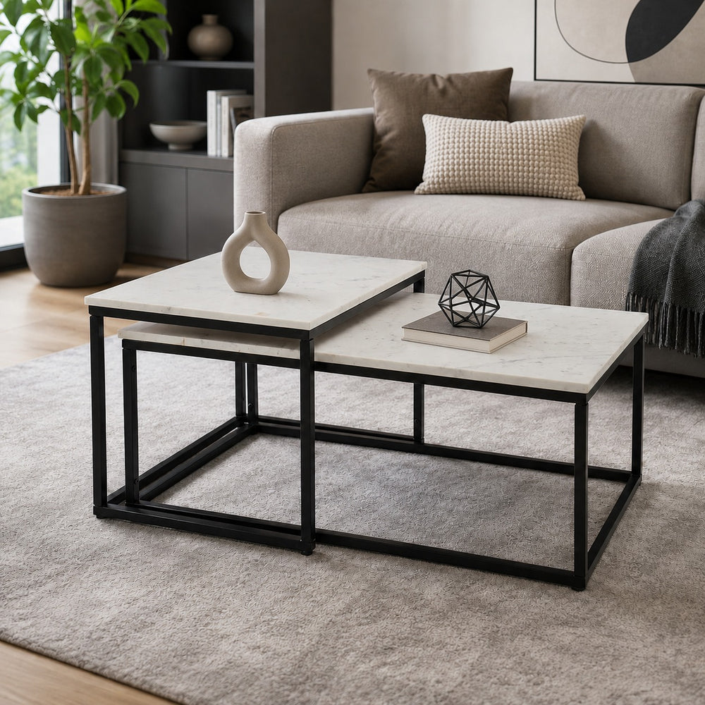 KENO Side Table Set of 2 Marble by Stella Trading