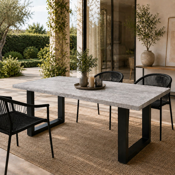U-Gestell MDF Scratch-Resistant Concrete Grey Dining Table with Metal Legs