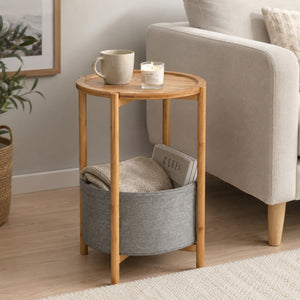 Wenko Bahari Bamboo Side Table with Removable Serving Tray & Large Storage Basket
