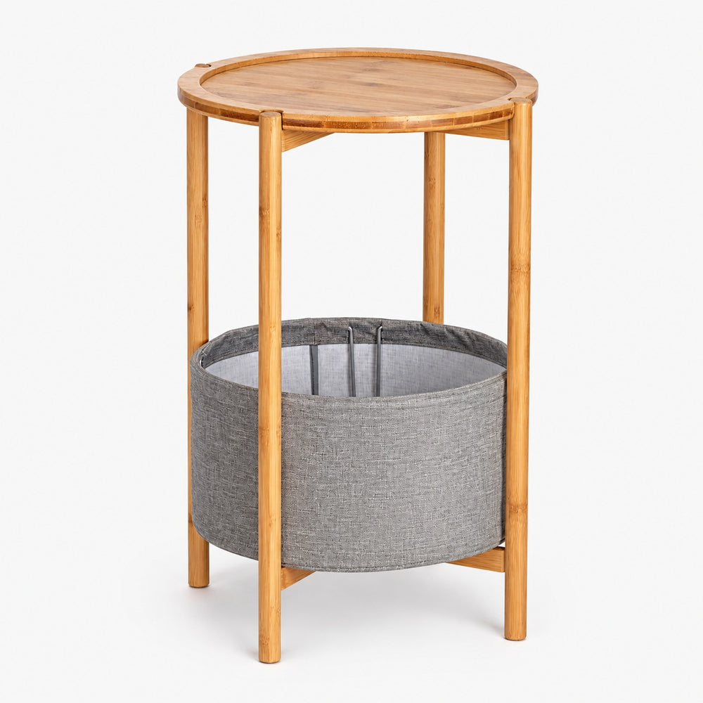 Wenko Bahari Bamboo Side Table with Removable Serving Tray & Large Storage Basket