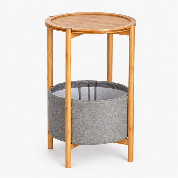 Wenko Bahari Bamboo Side Table with Removable Serving Tray & Large Storage Basket