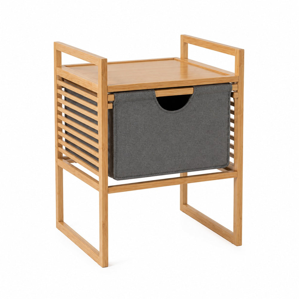 Wenko Bahari Bamboo Side Table – Modern End Table with Removable Grey Fabric Drawer
