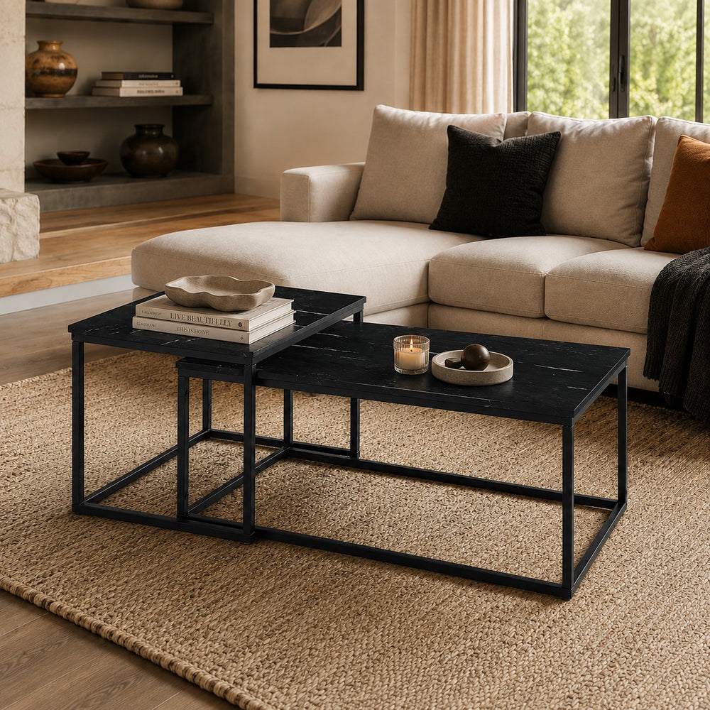 KENO Side Table Set of 2 Marble by Stella Trading