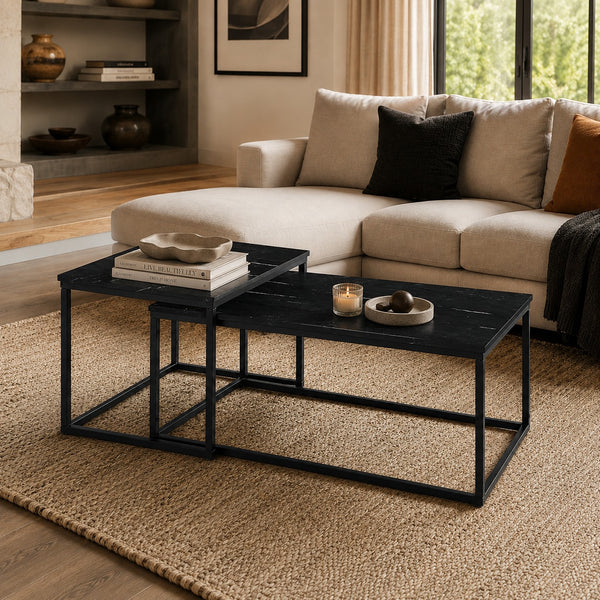 KENO Side Table Set of 2 Marble by Stella Trading
