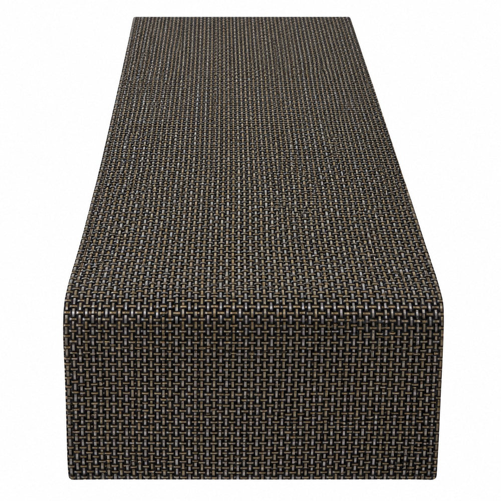 woven table runner, black bronze table runner, 145 x 50 cm table runner, modern table runner, textured dining table runner, contemporary table décor, decorative table runner, woven dining table accessory