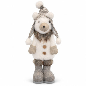 Winter Bear Christmas Decoration – White & Grey, 37 cm