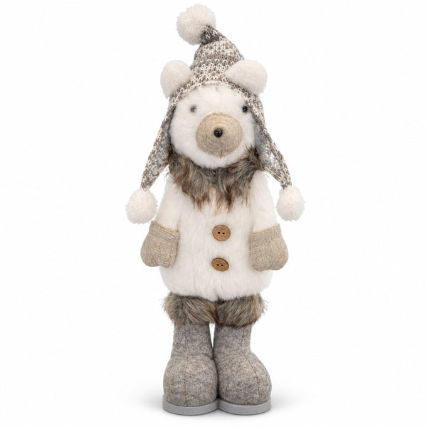 Winter Bear Christmas Decoration – White & Grey, 37 cm