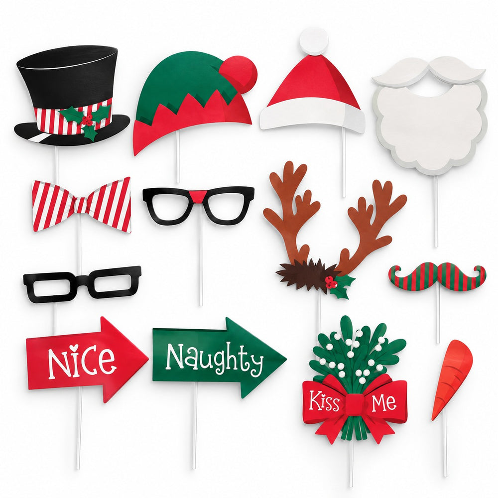 Noël Christmas Photo Booth Party Props – Set of 13 Pieces