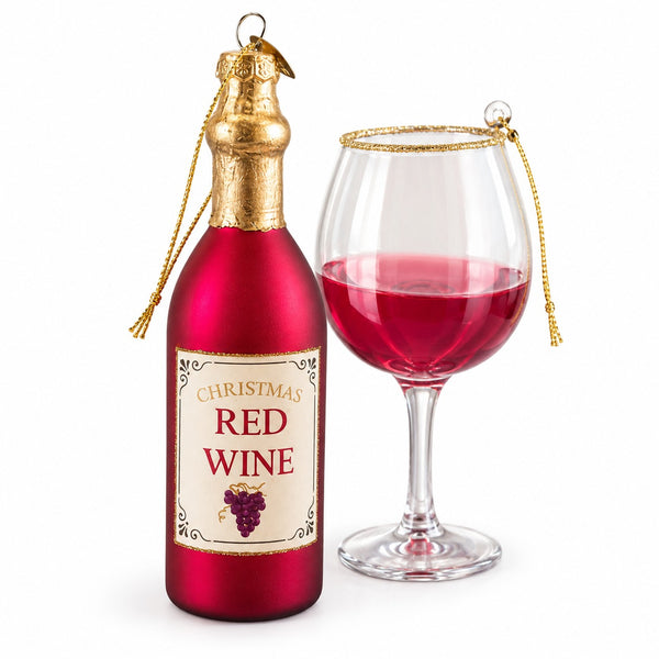 Alpine Lodge Christmas Wine Ornament Set – Pink Rosé / Red Wine