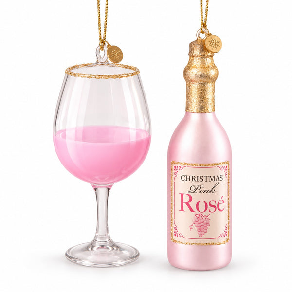 Alpine Lodge Christmas Wine Ornament Set – Pink Rosé / Red Wine