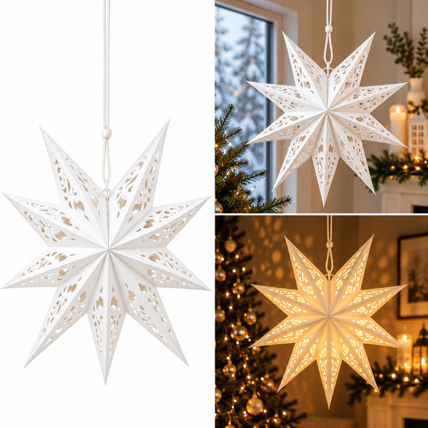 Noël Alpine Lodge White 3D Paper Christmas Star – 60 cm