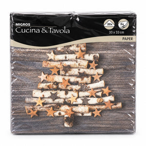 Cucina & Tavola Alpine Lodge Birch Christmas Tree Napkins – 20 Pack, 33 × 33 cm