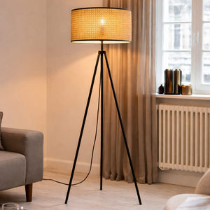 Nino Germany Lu Vintage Rattan Weave Tripod Floor Lamp