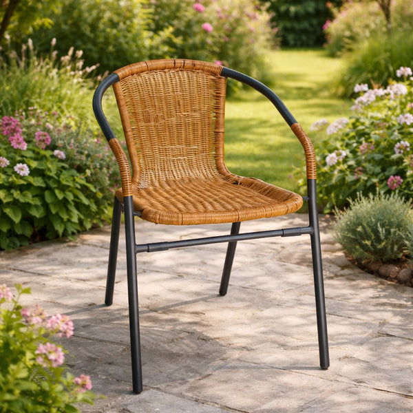 Vega Amigo Outdoor Bistro Chair – Stackable Rattan-Look Armchair with Steel Frame