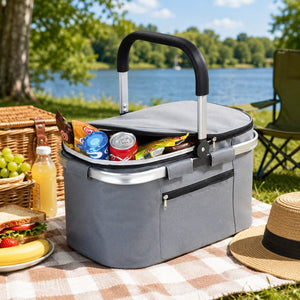 3-in-1 Foldable Insulated Cooler Basket – 28L Portable Shopping & Picnic Baske
